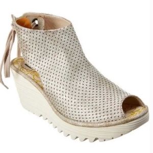 Fly London | Women's Ypul Pearl/Distressed Wedge Heel Sandals Sz 38